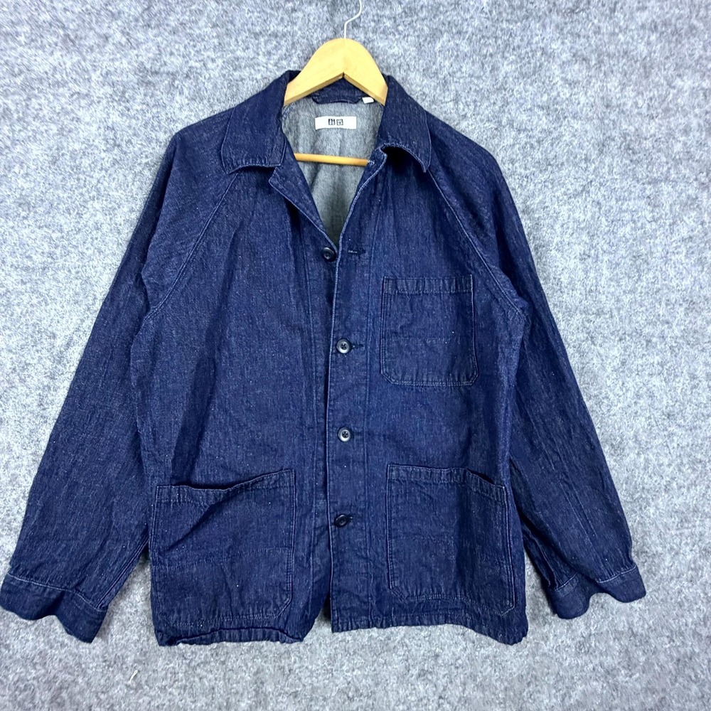 Uniqlo Utility Denim Jacket Men M Blue Relaxed Raglan Sleeve Workwear Chore Coat